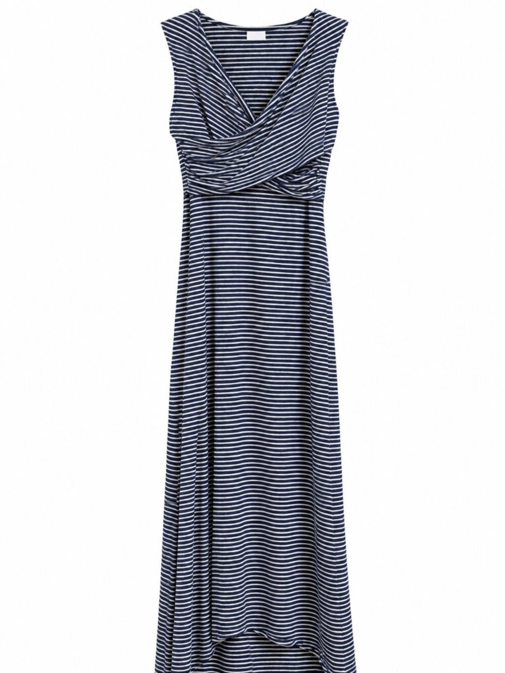Cabi Navy Stripe Maxi Dress  Sz XS leeveless Wrap Front Ruched Waist Coastal
